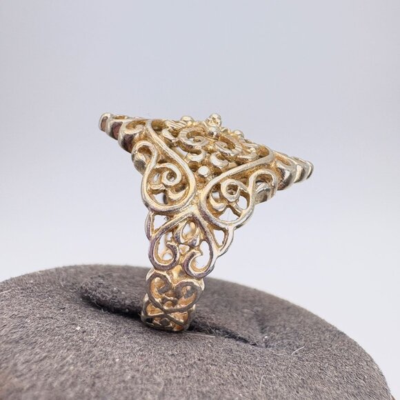 VTG Gold Over Sterling Silver Open Filigree Scroll Design Beaded Ring Size 7 - Picture 2 of 10